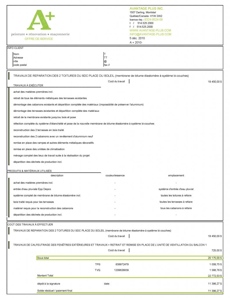 EXEMPLE D'OFFRE DE SERVICE A+