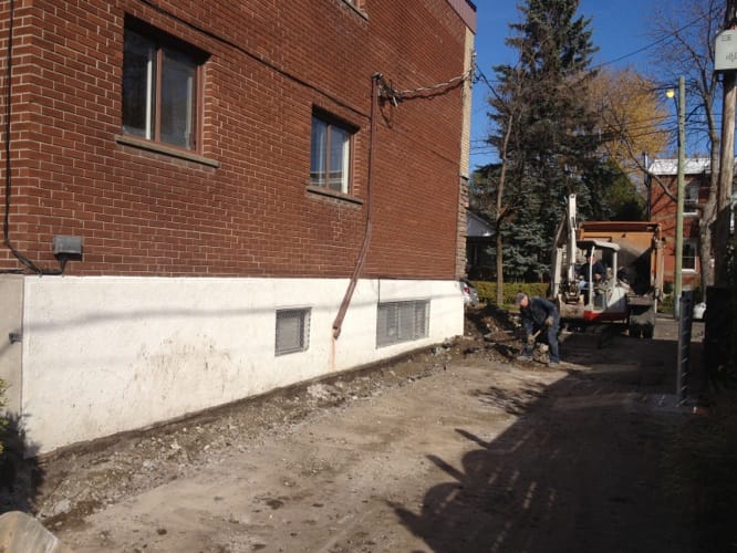 Chantier imperméabilisation drain français Foucher