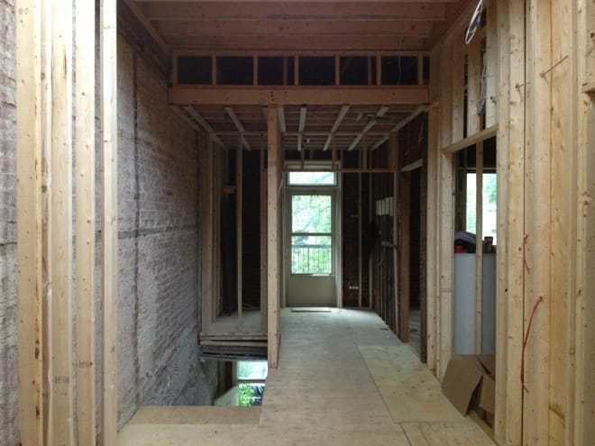 Agrandissement triplex Plateau Mont-Royal - Vue générale des travaux de structure