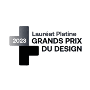 Logo du Prix du Design A+ 2023 avec croix noire et grise.