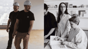 Travailleurs en chantier et équipe de bureau collaborant efficacement.