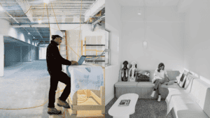 Jeune professionnel travaillant sur un chantier et dans un bureau moderne.
